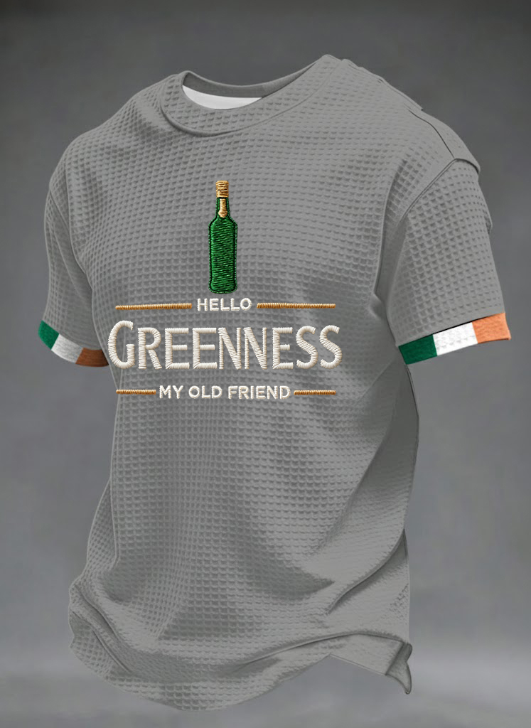 Men's Hello Greenness My Old Friend Irish Jameson Whiskey Printed Waffle Short Sleeve T-Shirt