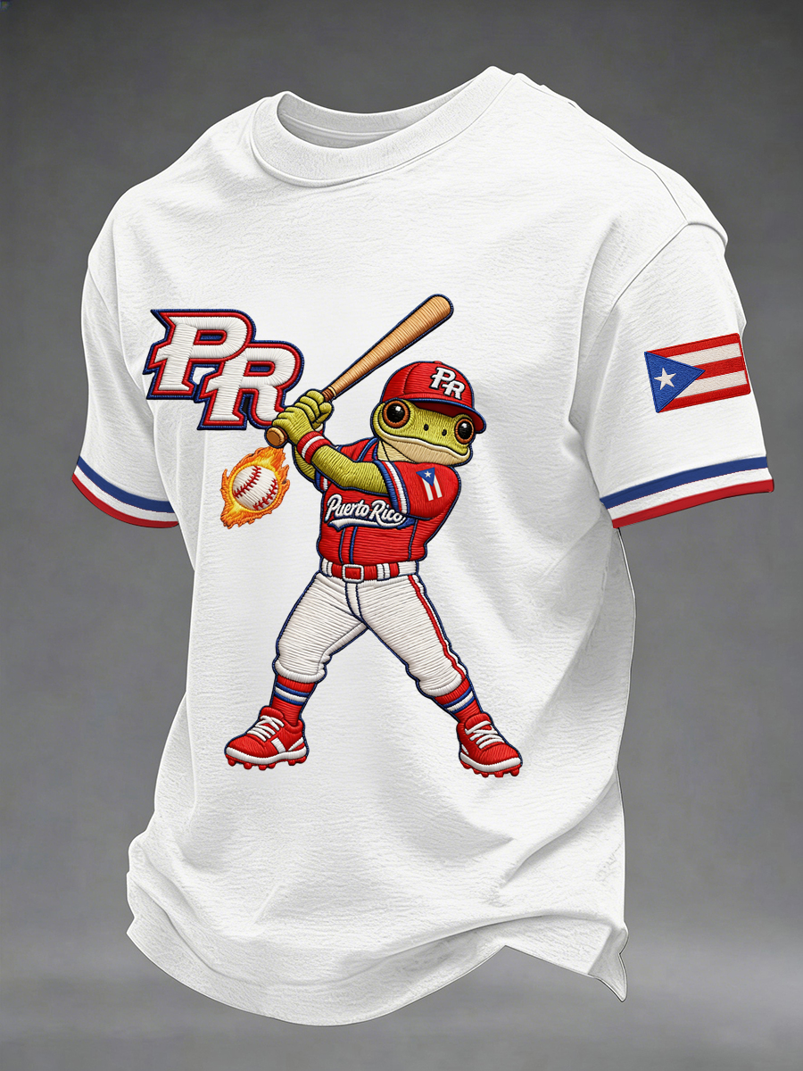 Men's Puerto Rico Baseball Print Casual Tee
