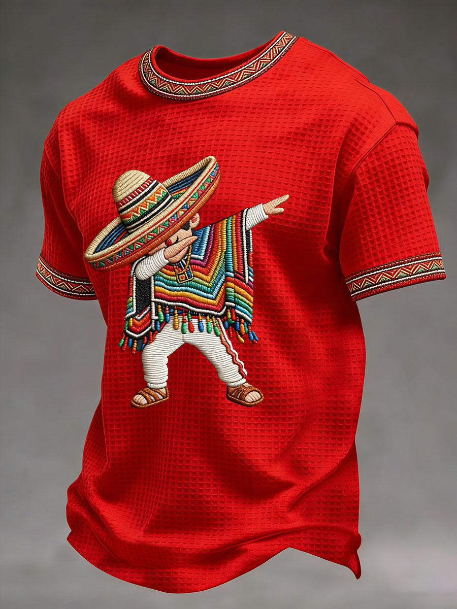 Men's Cinco de Mayo Waffle Print Casual T-Shirt