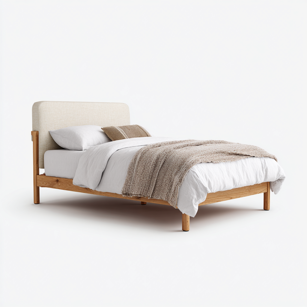 Lit double - tissu rembourré bois 200x150x95 cm - beige - marron - design moderne - adapté à la chambre-Nestlevo