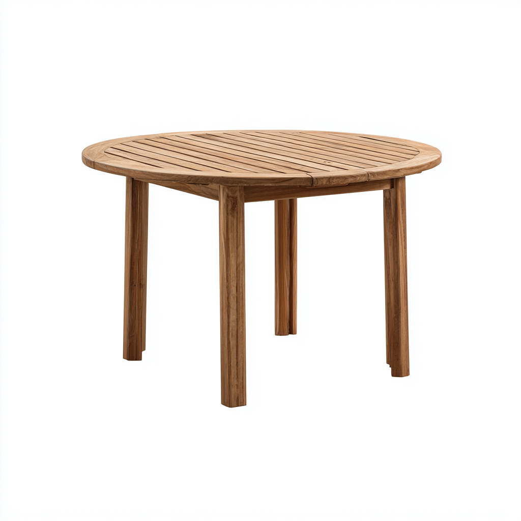 Table de jardin teck 120x120x75 cm - naturel - plateau à lattes - design contemporain - adaptée à l'extérieur-Nestlevo