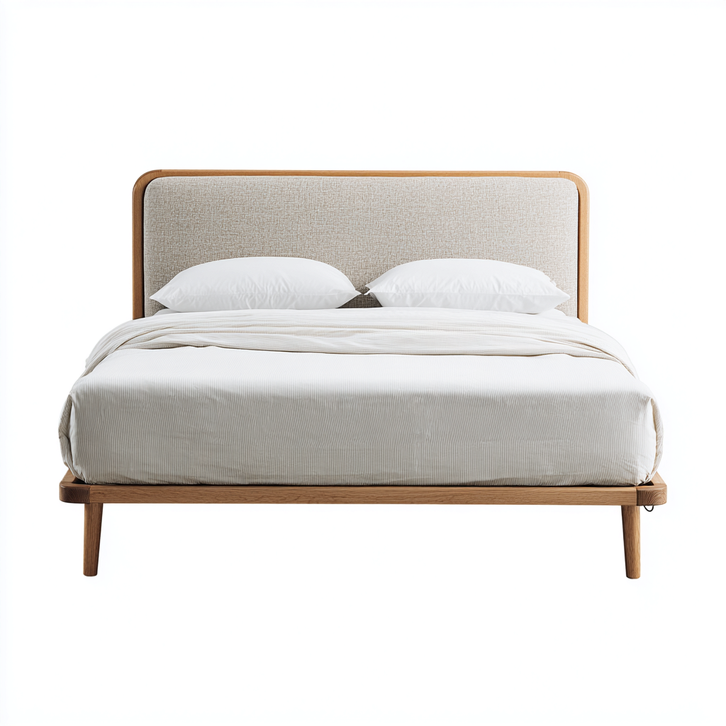 Lit double - tissu rembourré bois 200x160x100 cm - beige - marron - design moderne - adapté à la chambre-Nestlevo