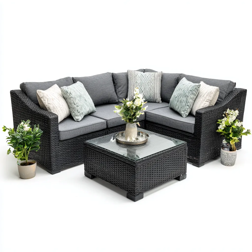 Canapé de jardin en résine tressée - 210x210x78 cm - noir - gris - pour jardin - design moderne-Nestlevo