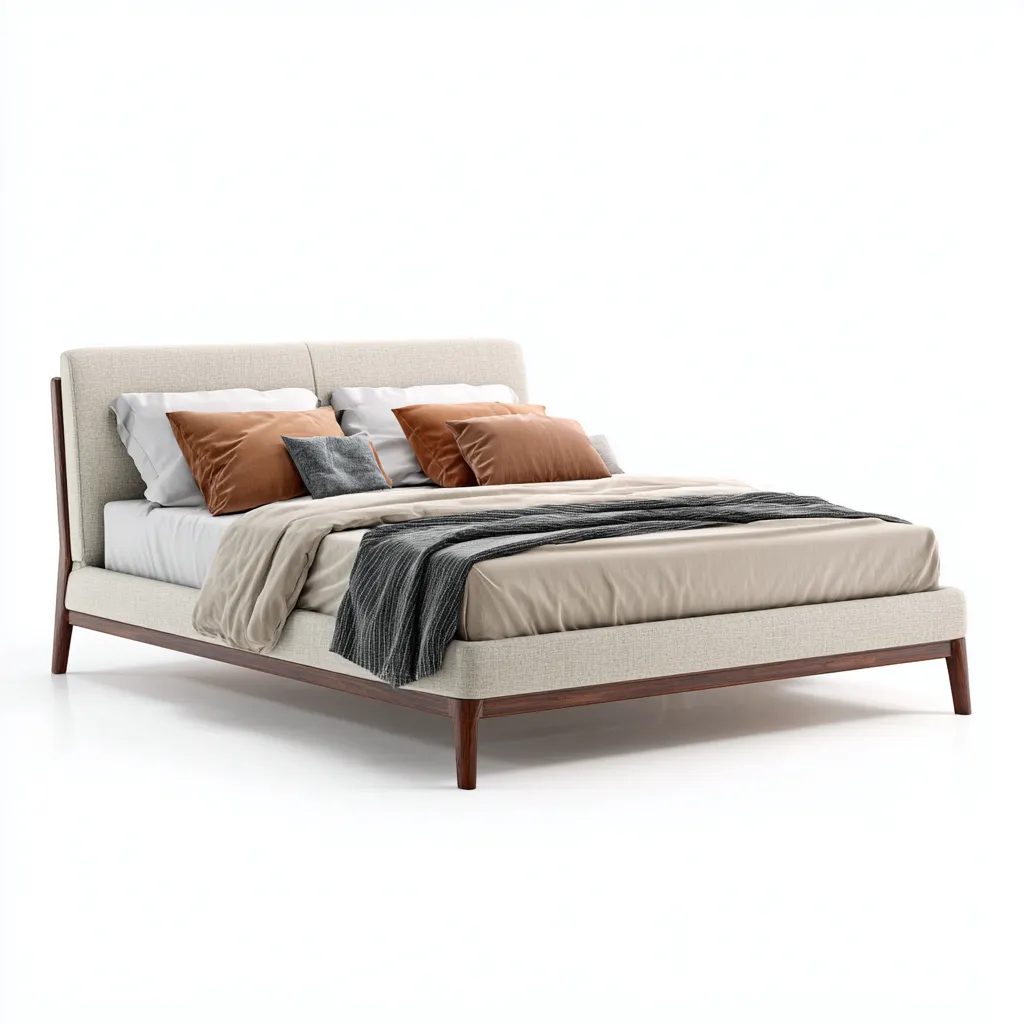 Lit double bois et tissu 214x165x104 cm beige pour chambre - design moderne-Nestlevo