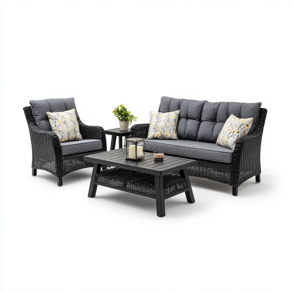 Canapé de jardin rotin 180x75x85 cm - gris - noir - usage extérieur - design moderne-Nestlevo