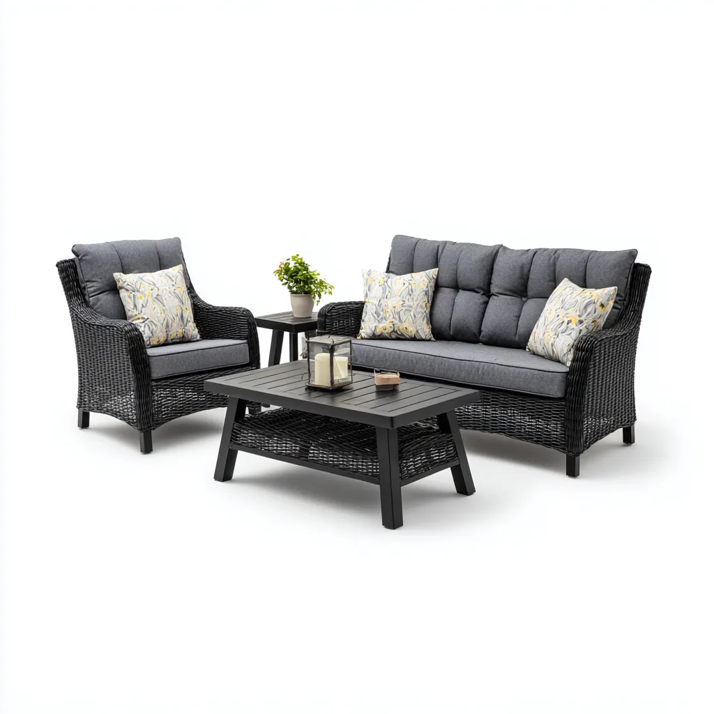 Canapé de jardin rotin 180x75x85 cm - gris - noir - usage extérieur - design moderne-Nestlevo