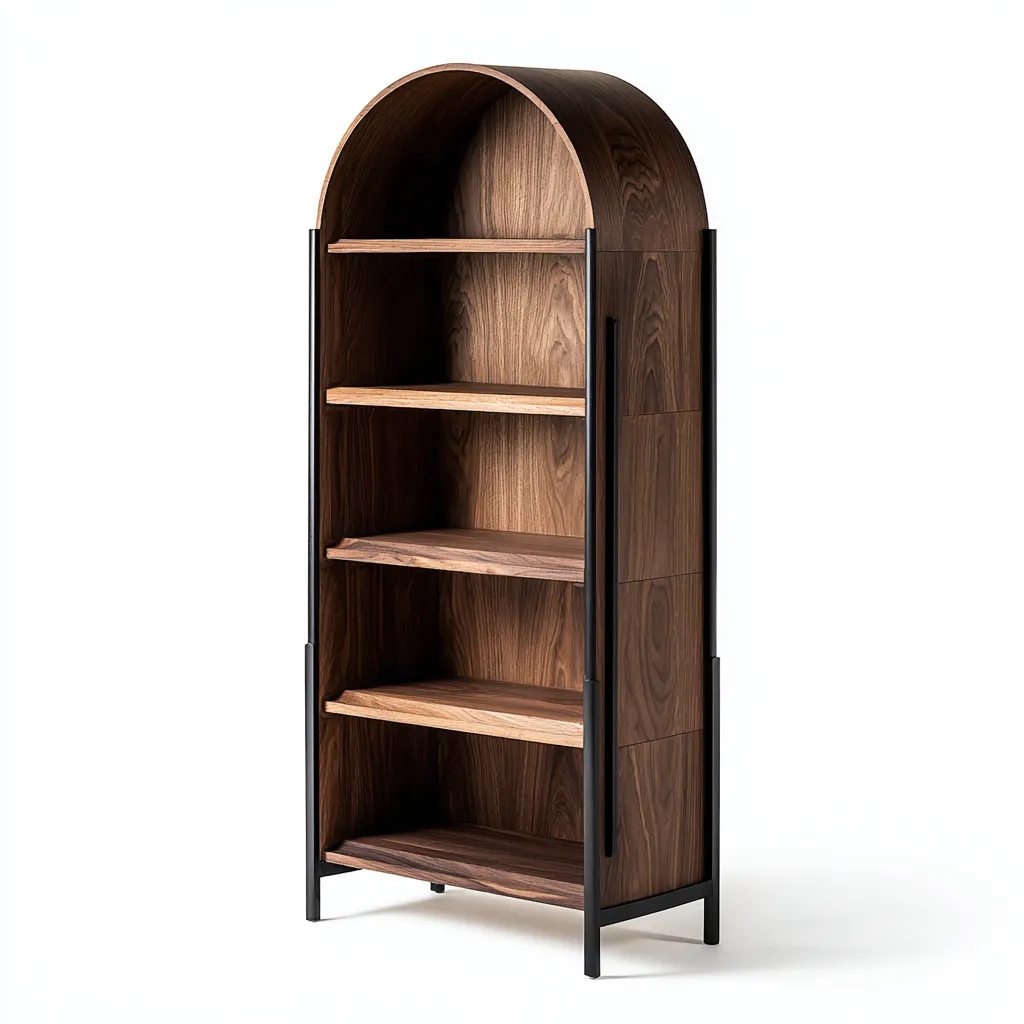 Bibliothèque bois et métal 80x35x185 cm - noyer foncé - noir - adaptée au bureau - style moderne industriel-Nestlevo