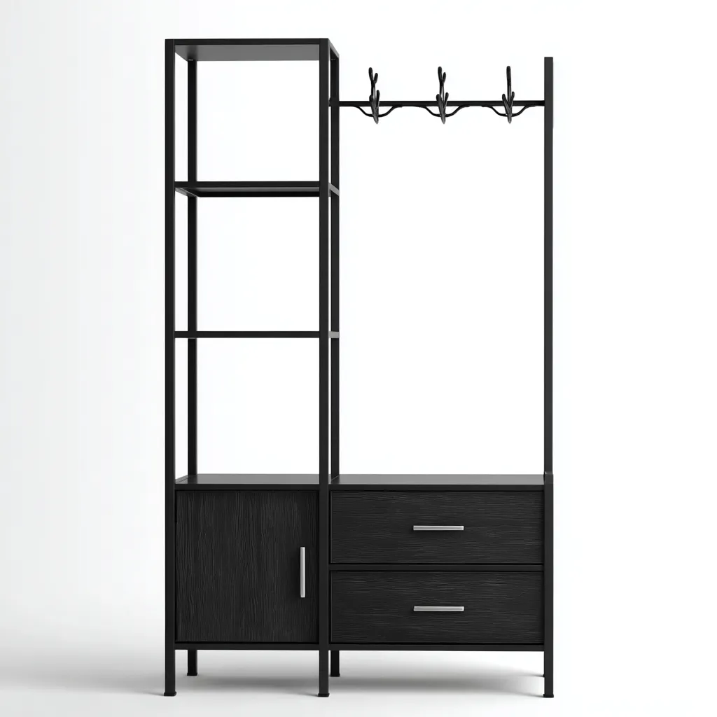 Porte manteau métal et bois 108x38x188 cm - noir - pour entrée - design moderne-Nestlevo