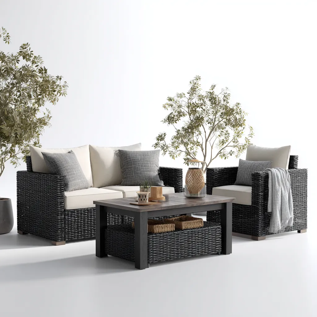 Canapé de jardin en résine tressée - 190x75x80 cm - noir - beige - pour jardin - design moderne-Nestlevo