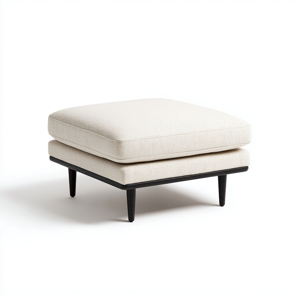 Pouf en tissu rembourré et structure en bois 75x75x42 cm - beige - noir - pour salon - style moderne minimaliste-Nestlevo