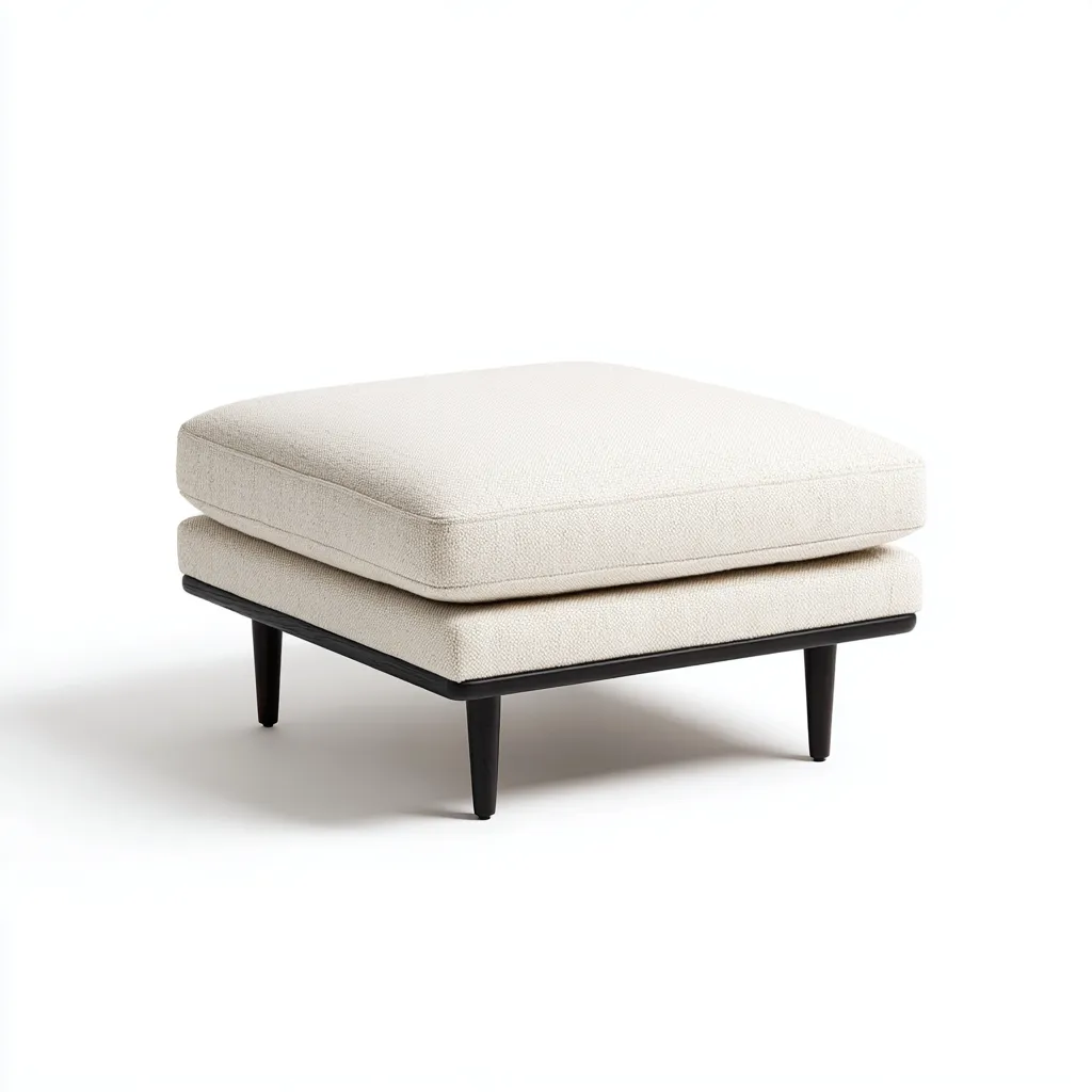 Pouf en tissu rembourré et structure en bois 75x75x42 cm - beige - noir - pour salon - style moderne minimaliste-Nestlevo