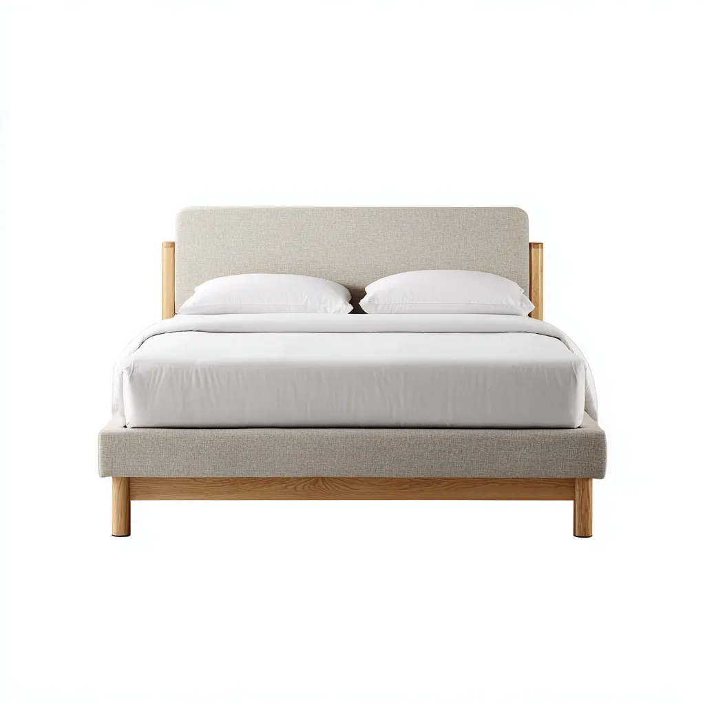 Lit double tissu 208x162x102 cm beige pour chambre - design moderne-Nestlevo