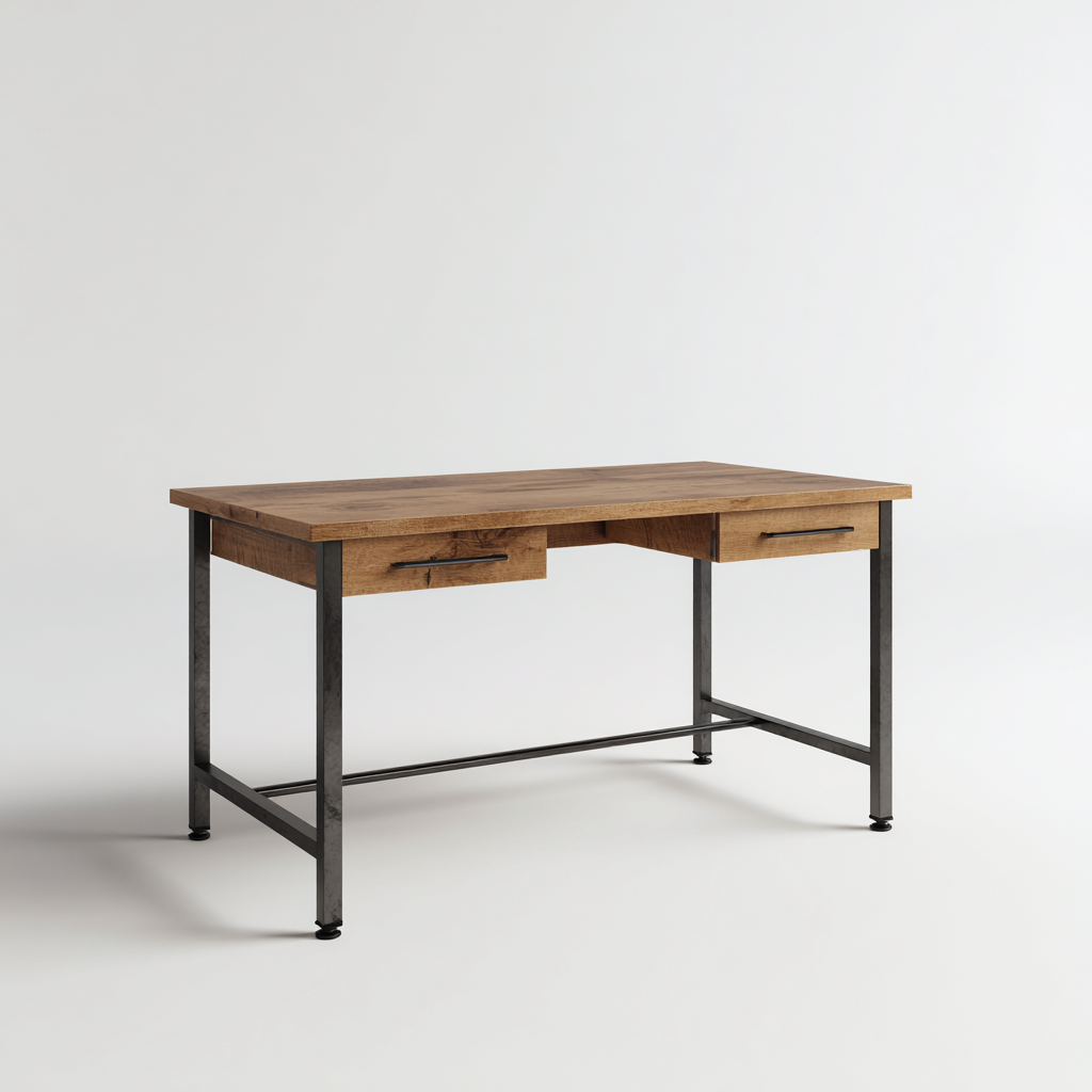 Bureau - bois métal 120x60x75 cm - marron - noir - style industriel adapté au bureau-Nestlevo