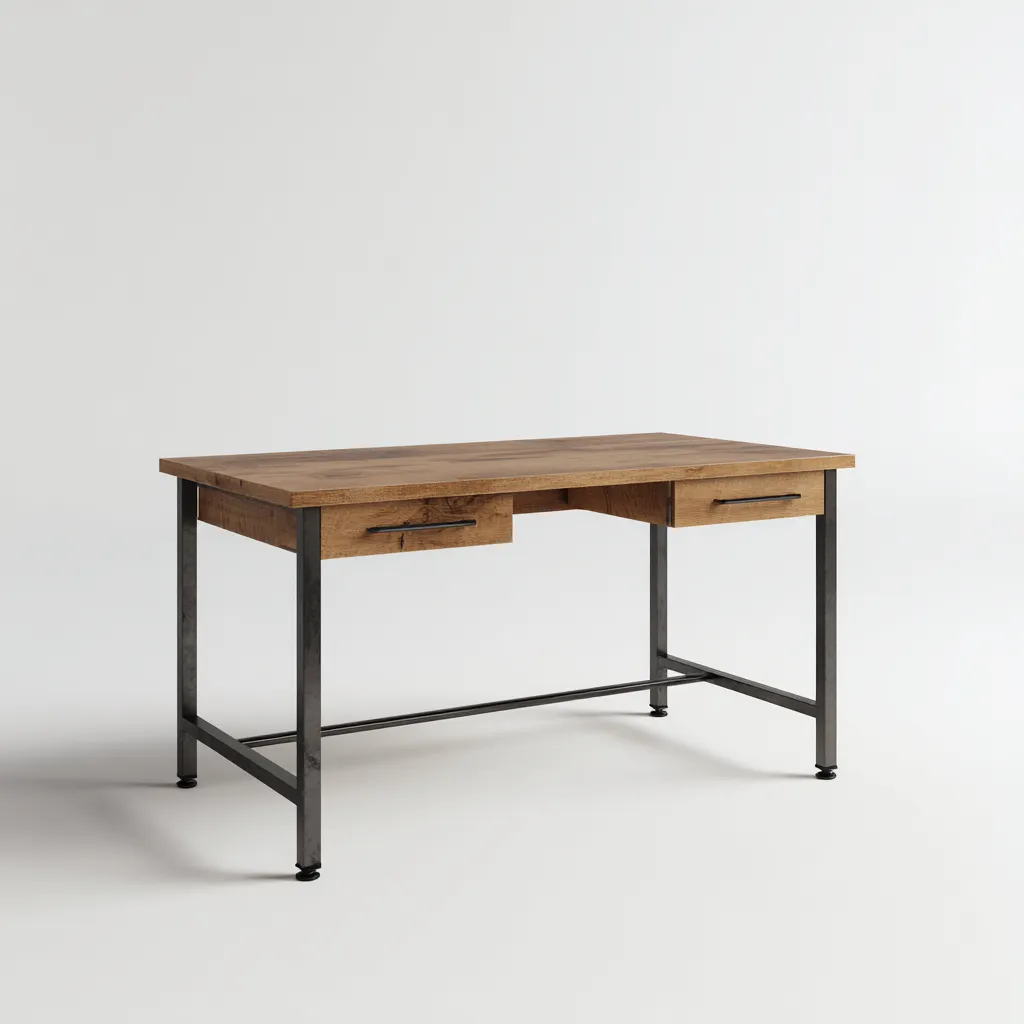 Bureau - bois métal 120x60x75 cm - marron - noir - style industriel adapté au bureau-Nestlevo