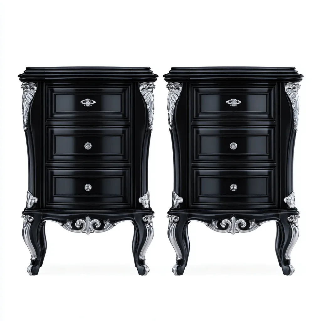 Table de chevet - MDF 58x42x70 cm - noir - argent - pour chambre - style baroque-Nestlevo