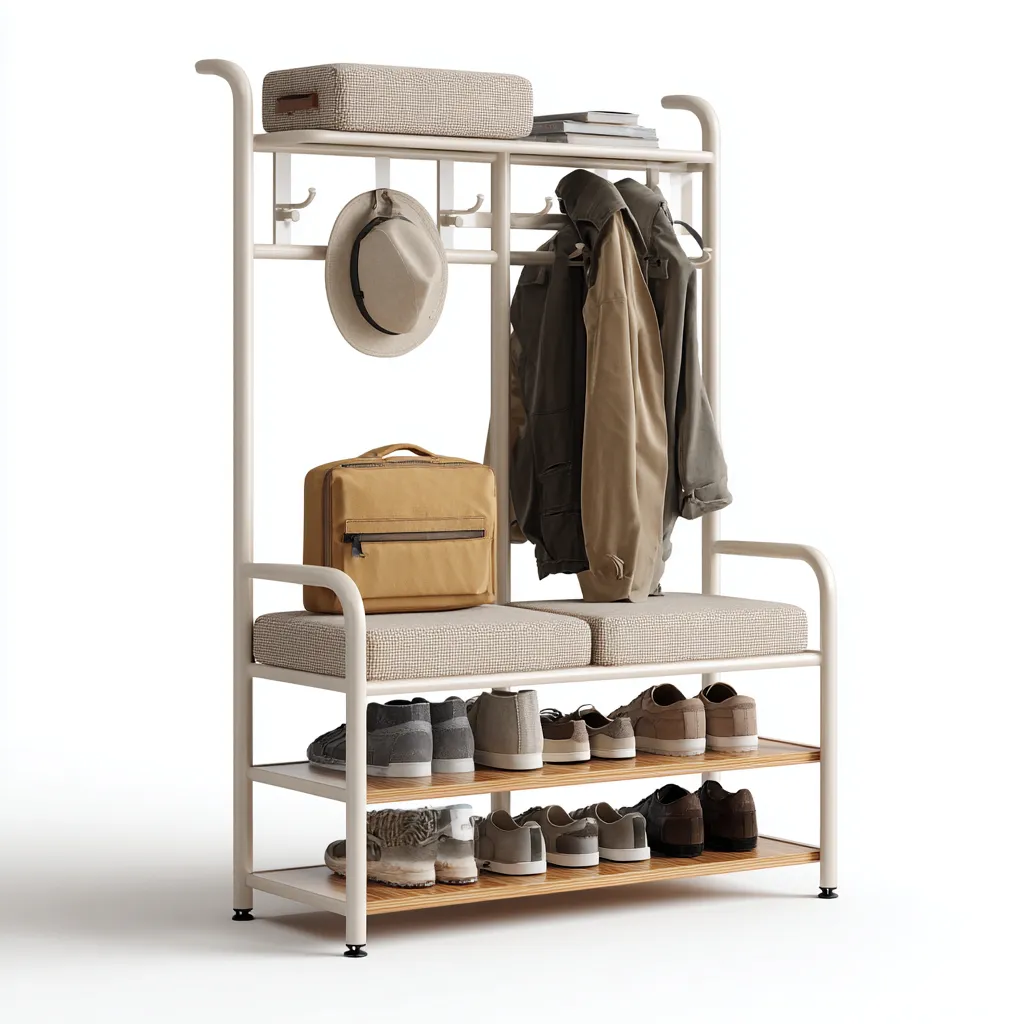 Porte manteau métal et tissu 102x34x176 cm - blanc - pour entrée - design moderne-Nestlevo