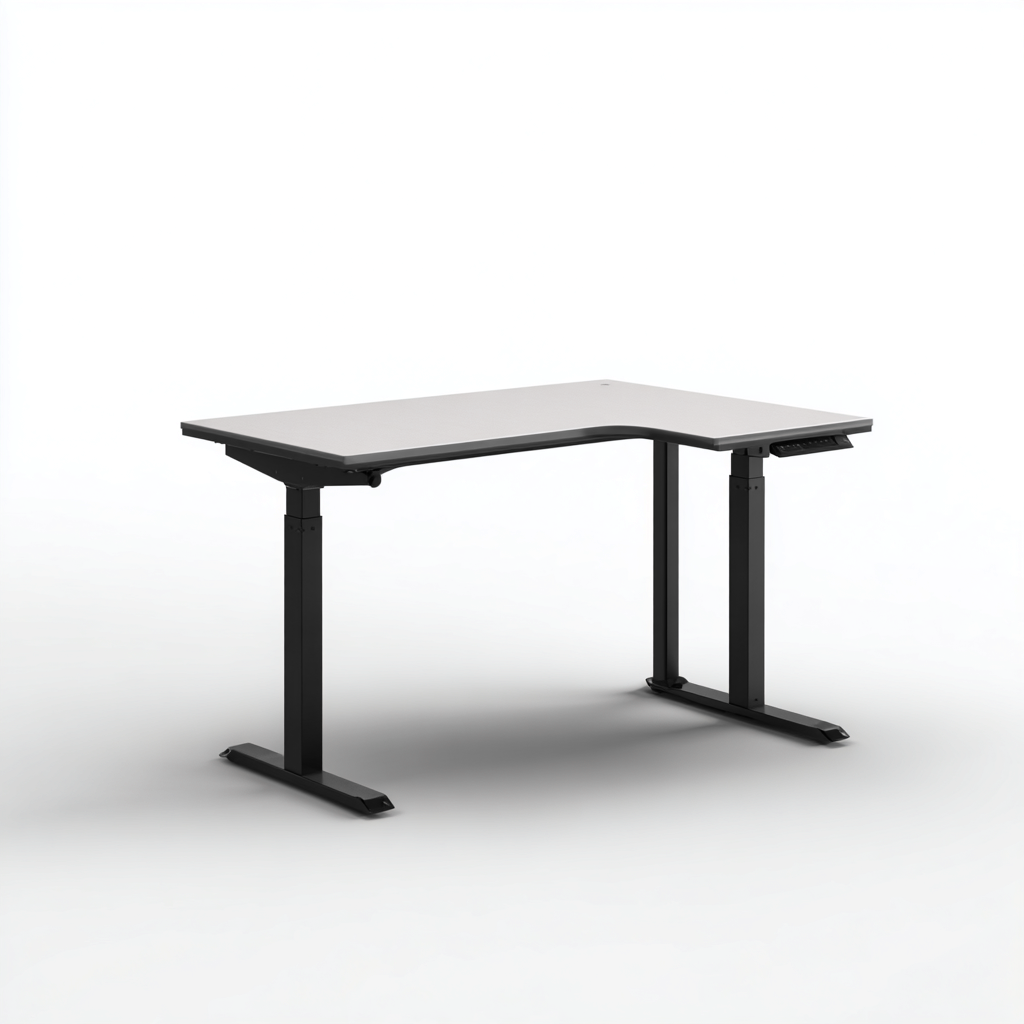 Bureau en forme L 160x120x75 cm - plateau gris et structure noire - adapté au bureau - design moderne-Nestlevo