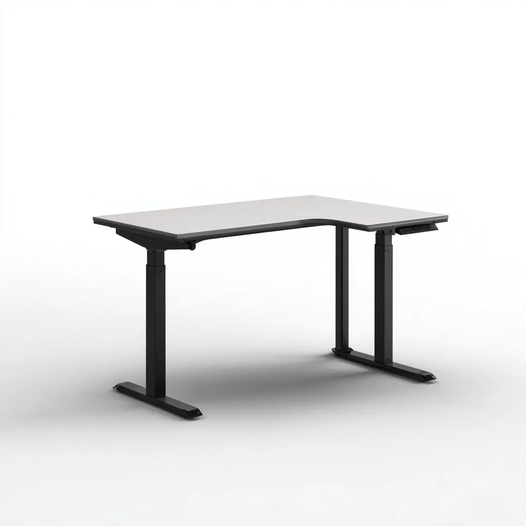 Bureau en forme L 160x120x75 cm - plateau gris et structure noire - adapté au bureau - design moderne-Nestlevo