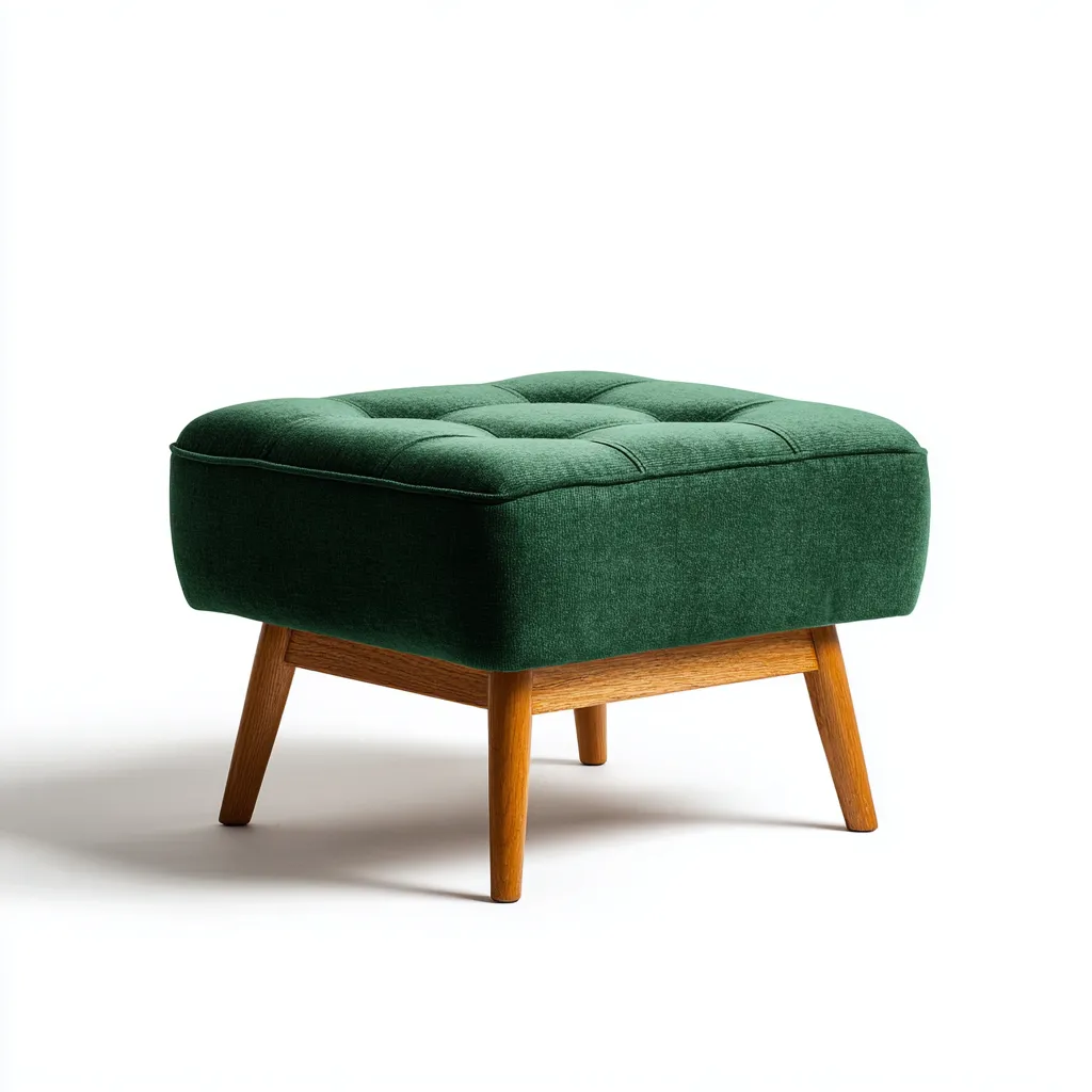 Pouf carré en tissu vert avec pieds en bois naturel 55x45x42 cm - vert - bois naturel - pour salon - style scandinave-Nestlevo