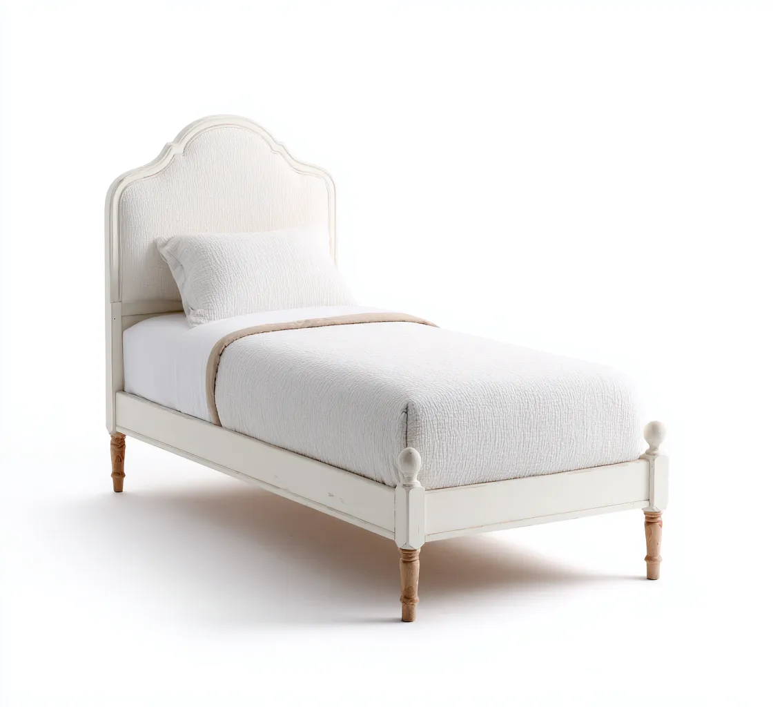 Lit simple - bois - 200x100x120 cm - blanc cassé - style vintage - adapté à la chambre-Nestlevo