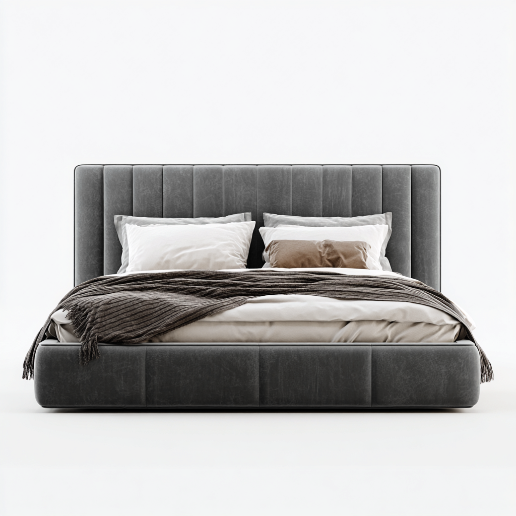 Lit double tissu 210x168x112 cm gris foncé pour chambre - design moderne-Nestlevo