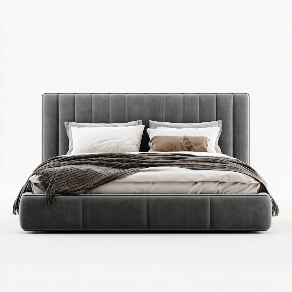 Lit double tissu 210x168x112 cm gris foncé pour chambre - design moderne-Nestlevo