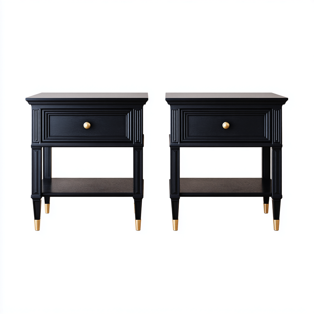 Table de chevet - bois MDF 48x38x63 cm - noir - pour chambre - design classique-Nestlevo