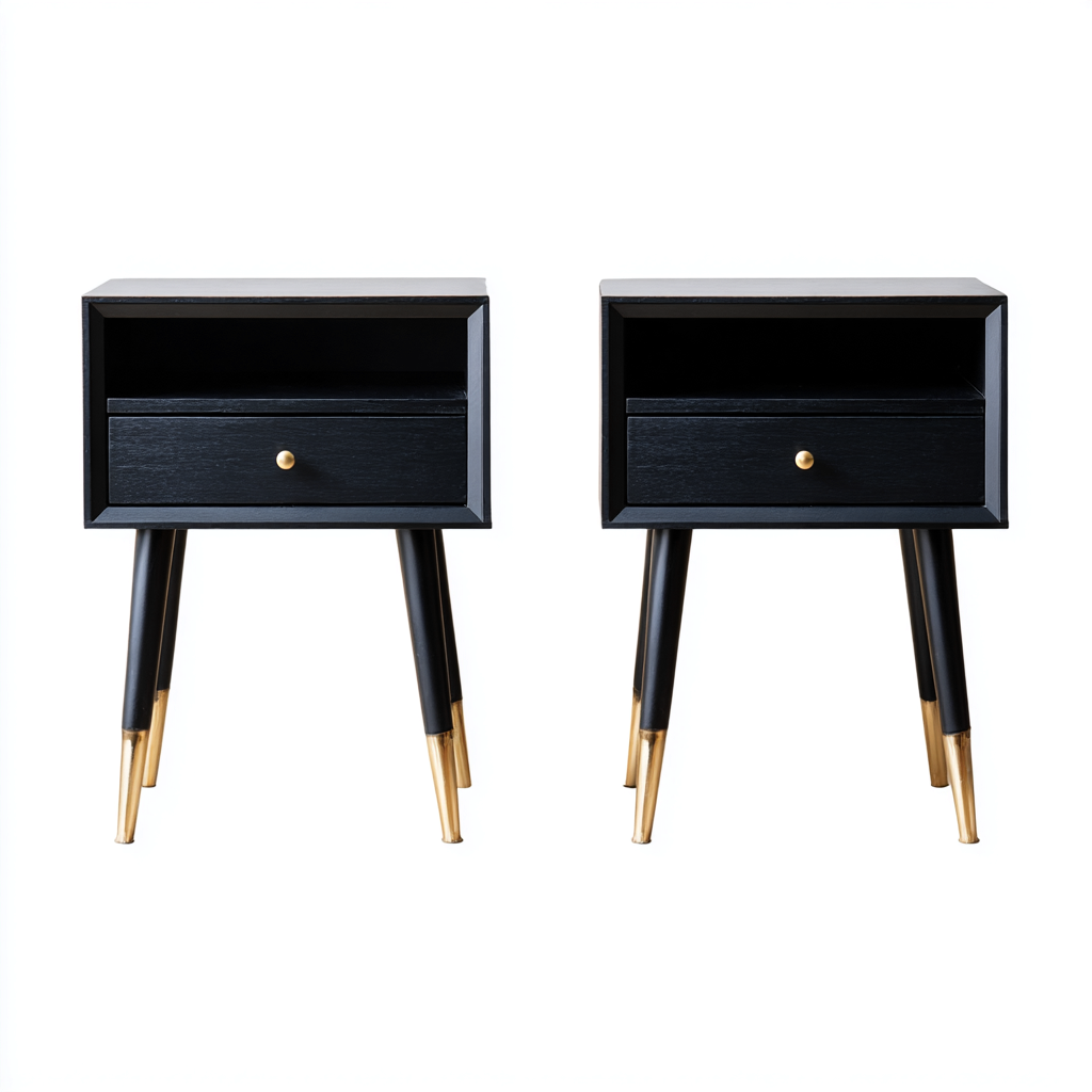 Table de chevet - bois - 50x40x60 cm - noir - design moderne - adapté à la chambre-Nestlevo