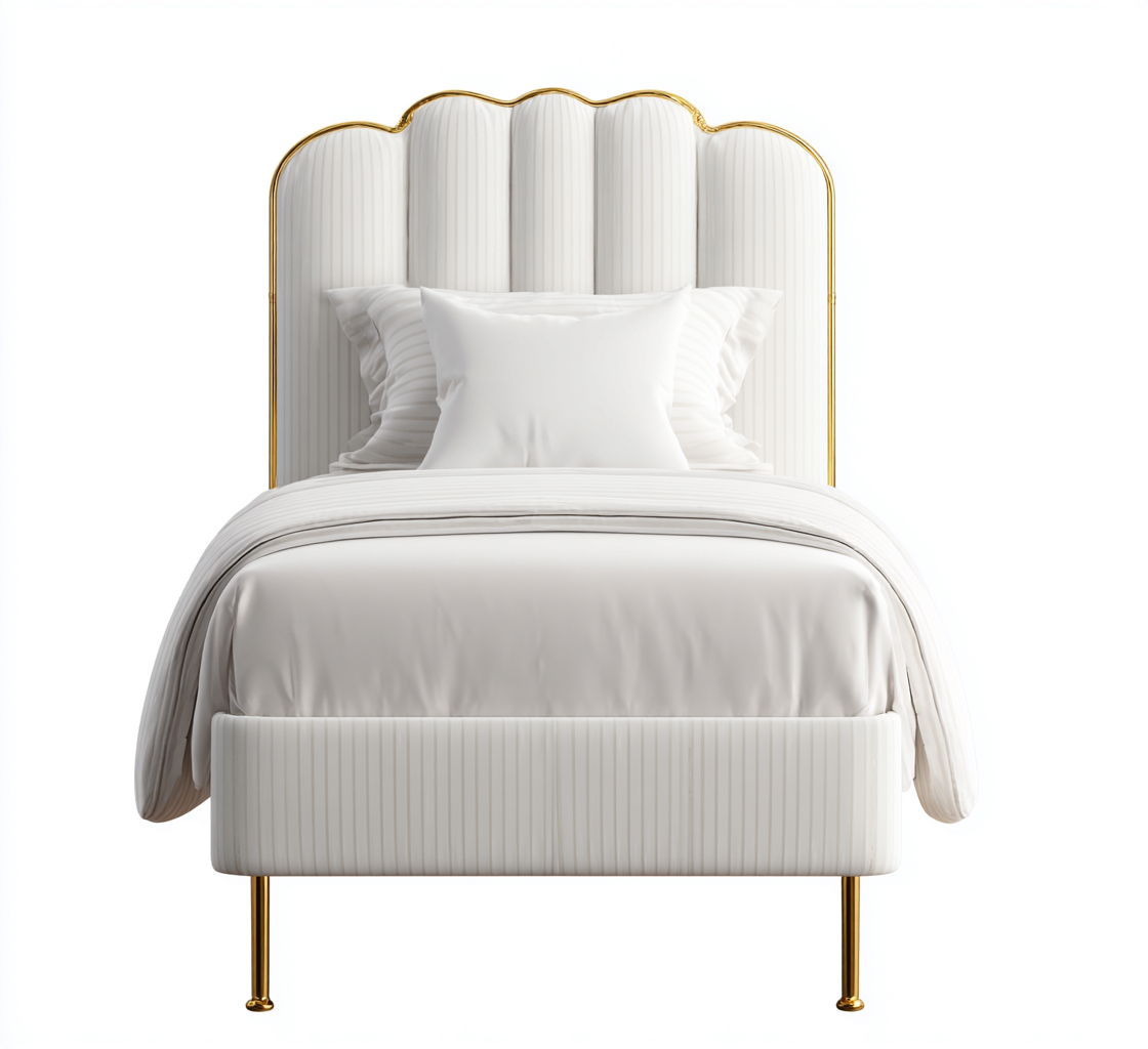 Lit simple - tissu et métal 198x98x120 cm - blanc - or - pour chambre - design moderne-Nestlevo