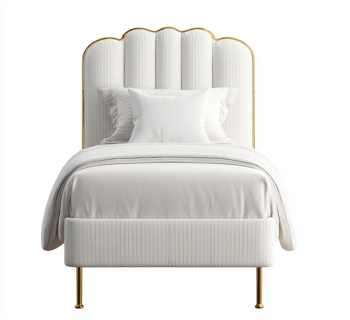 Lit simple - tissu et métal 198x98x120 cm - blanc - or - pour chambre - design moderne-Nestlevo