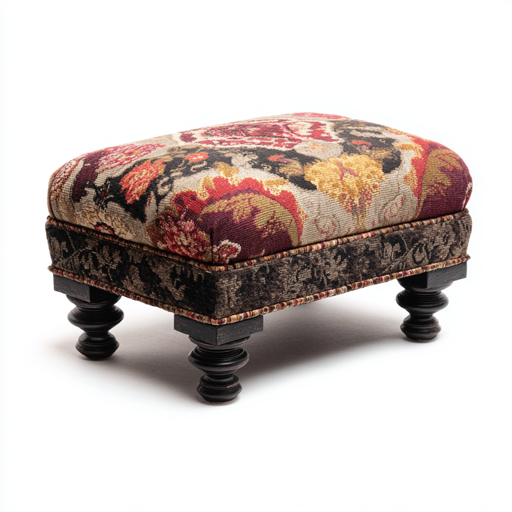 Pouf tissu jacquard et bois 52x38x32 cm - multicolore - pour salon - style vintage-Nestlevo