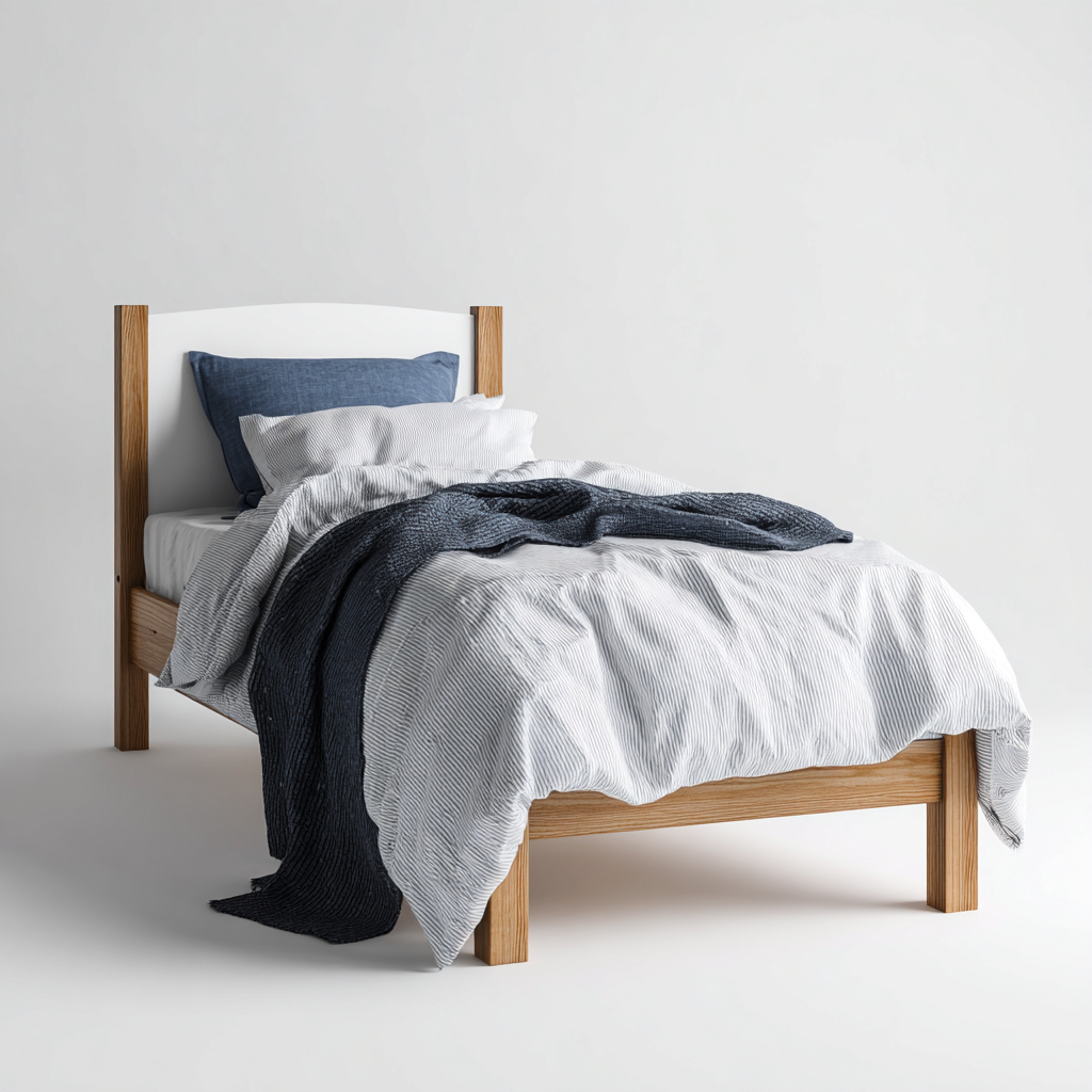 Lit simple - bois et panneau 202x102x105 cm - blanc - bois naturel - pour chambre - design moderne-Nestlevo