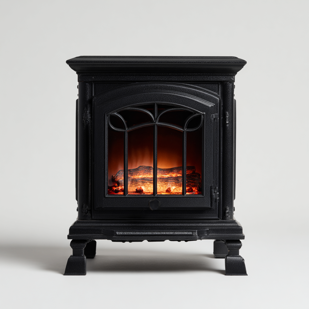Cheminée électrique en métal aspect fonte noire 50x28x65 cm - pour salon - effet flamme réaliste - style rétro classique-Nestlevo
