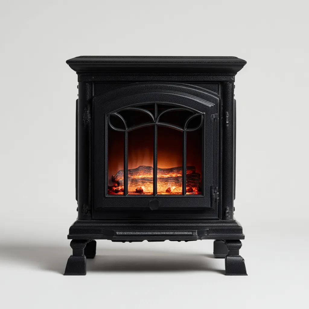 Cheminée électrique en métal aspect fonte noire 50x28x65 cm - pour salon - effet flamme réaliste - style rétro classique-Nestlevo