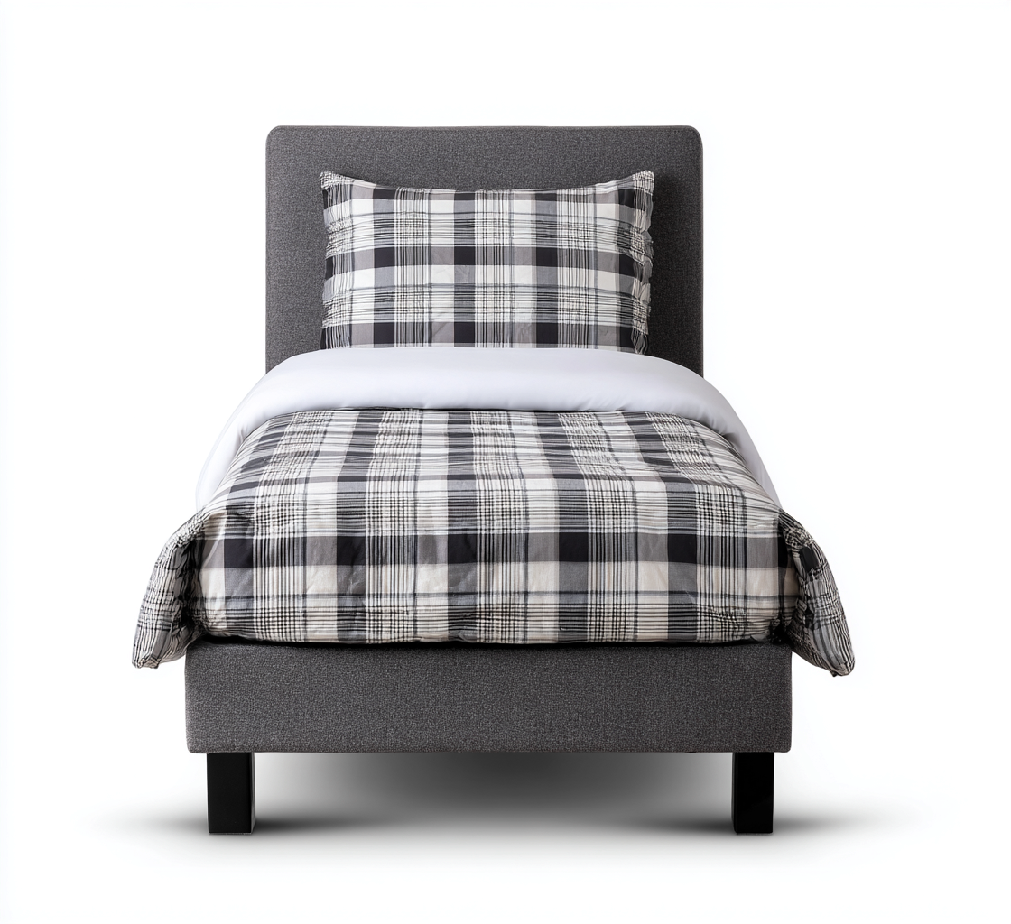 Lit simple - tissu - 200x100x110 cm - gris - noir - blanc - design moderne - adapté à la chambre-Nestlevo