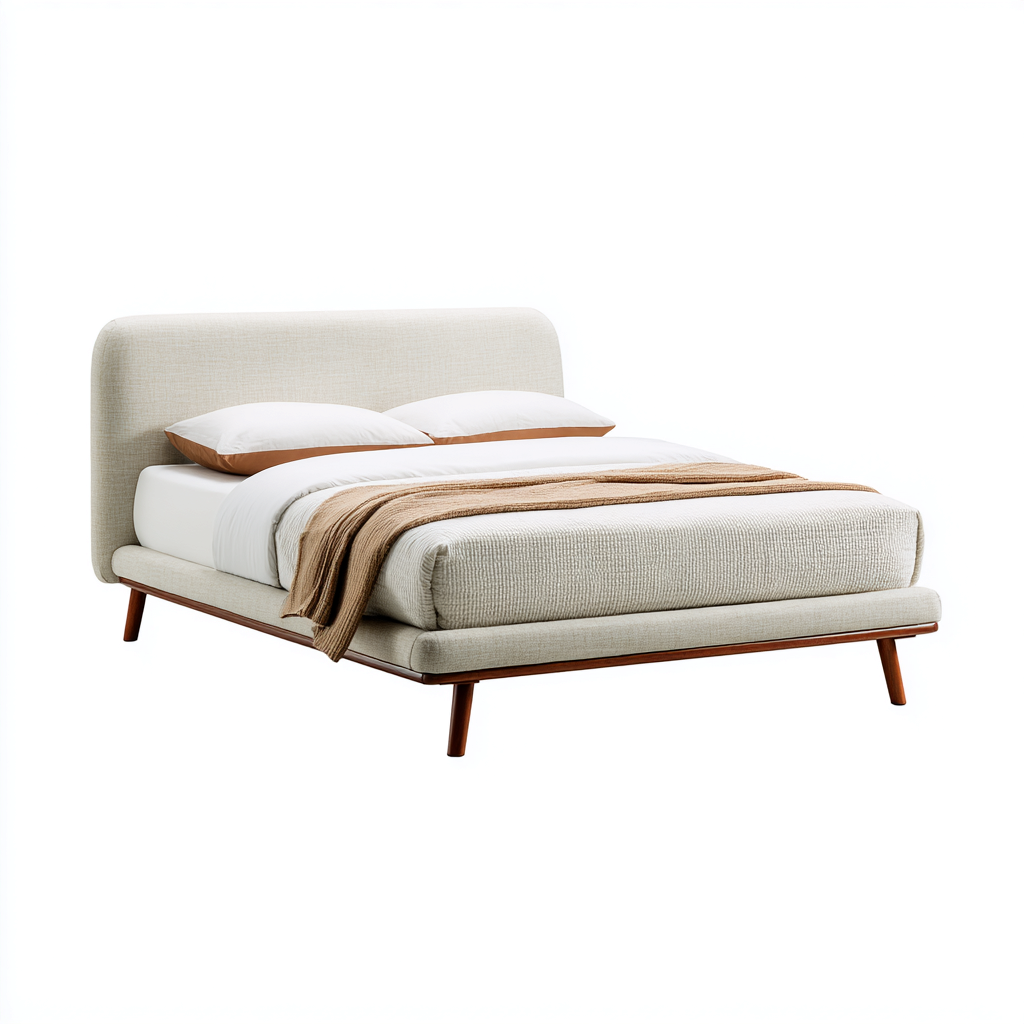 Lit double - tissu 208x155x90 cm - beige - brun - pour chambre - design moderne-Nestlevo