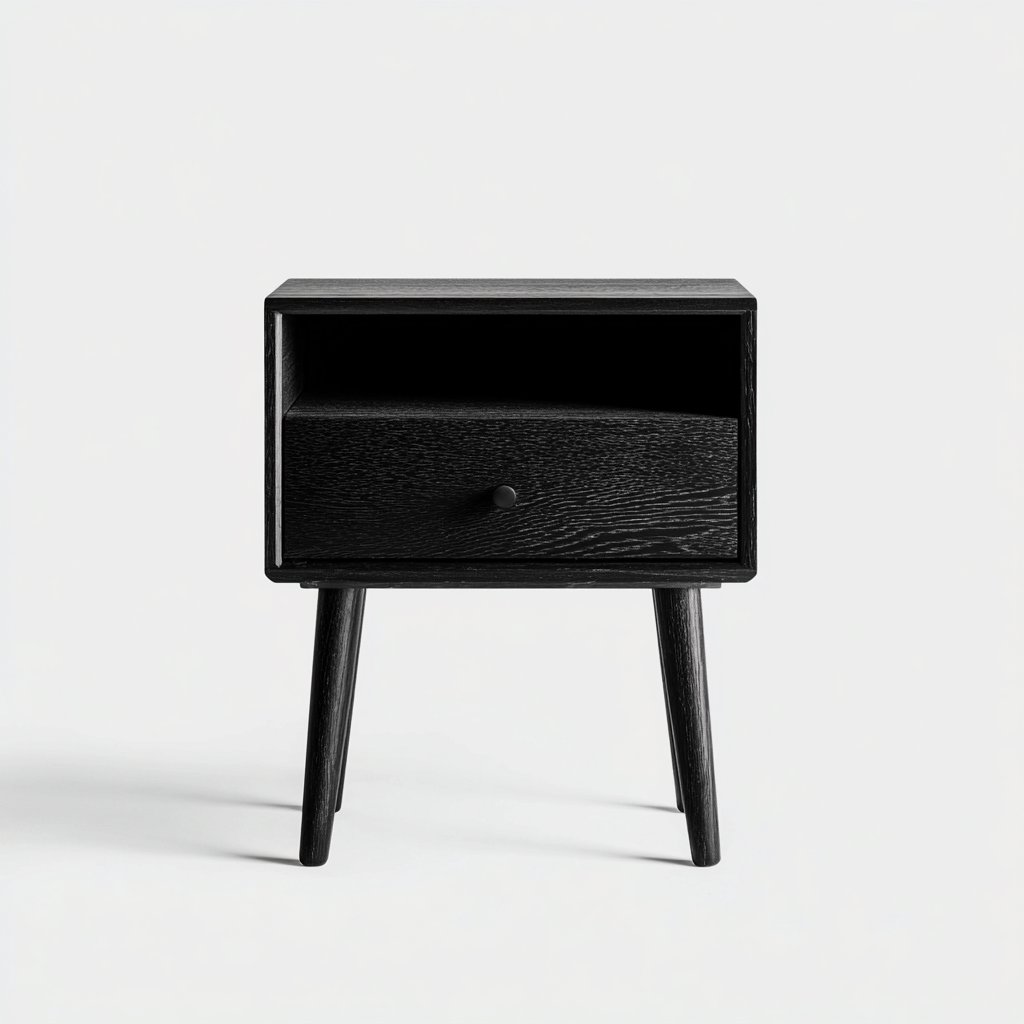 Table de chevet - bois MDF 42x32x60 cm - noir - pour chambre - design moderne-Nestlevo