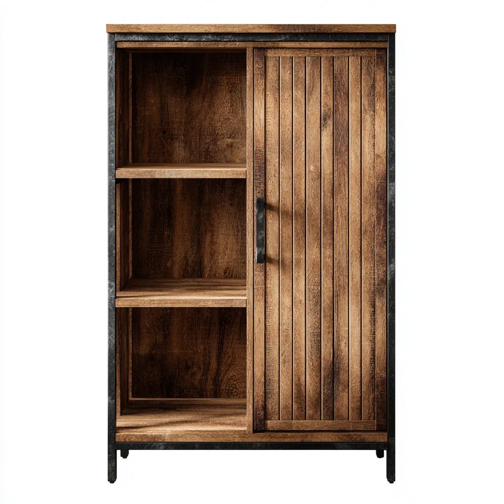 Bibliothèque bois et métal 80x40x140 cm - brun - noir - adaptée au bureau - style industriel-Nestlevo