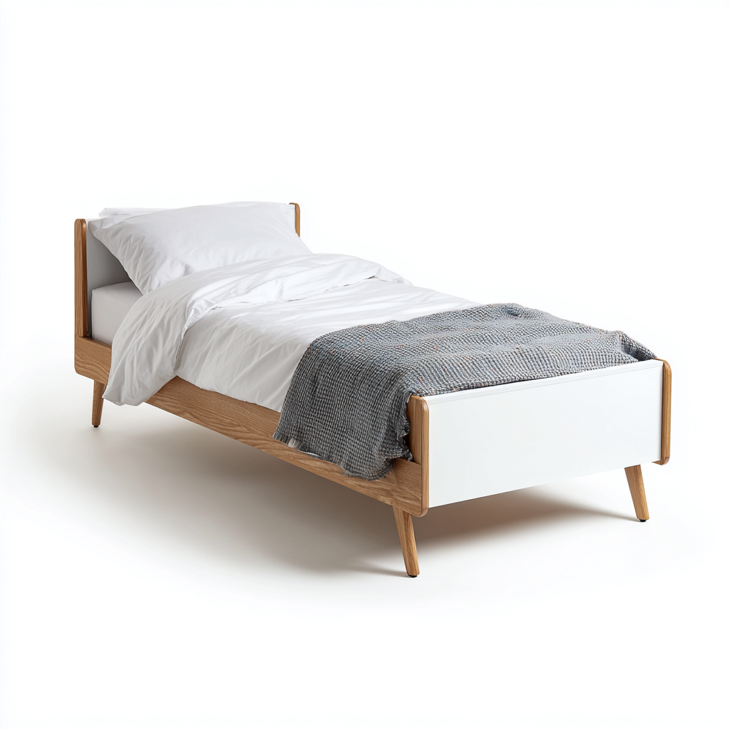 Lit simple - bois 200x100x90 cm - blanc - chêne clair - pour chambre - design moderne-Nestlevo