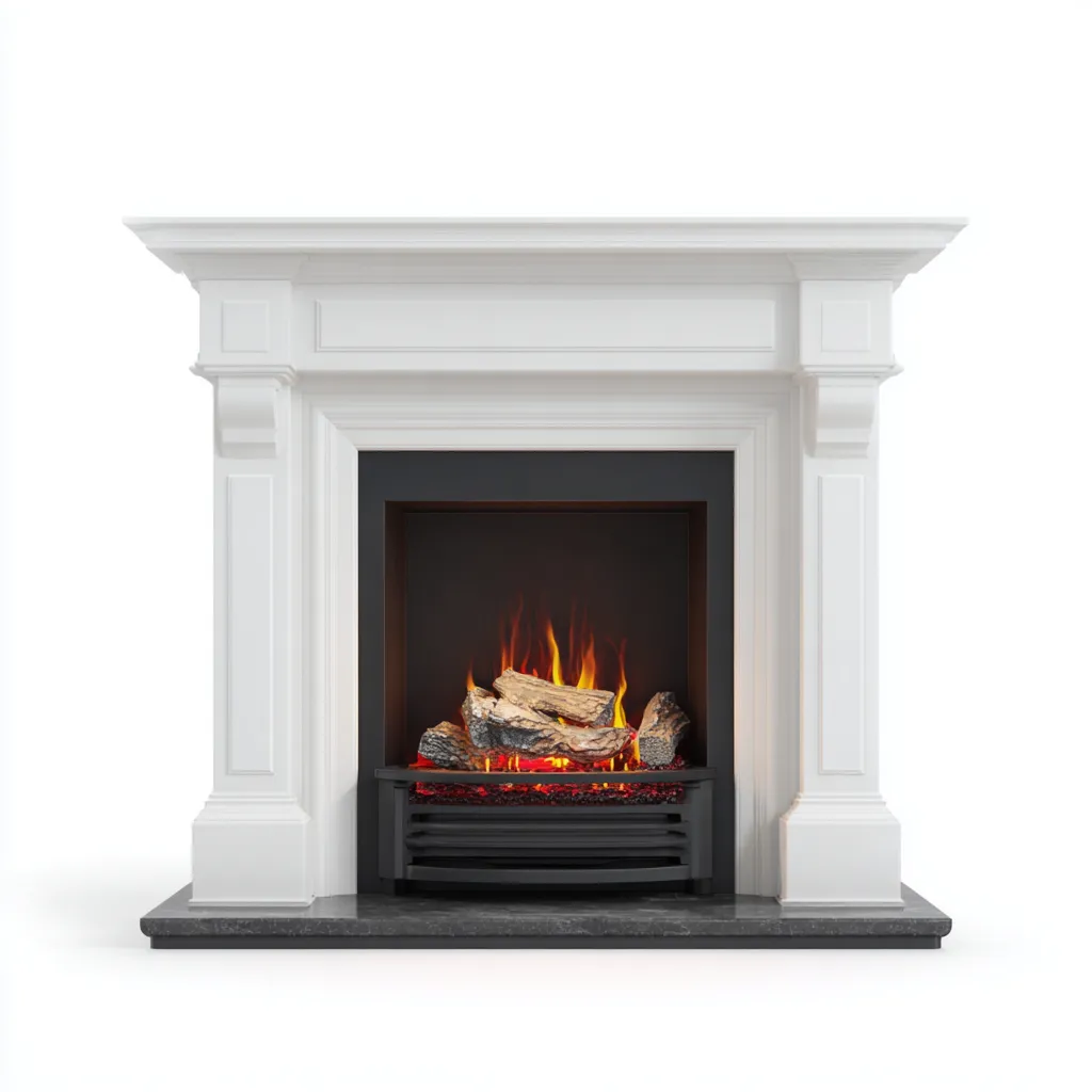 Cheminée électrique en MDF bois blanc et base pierre 115x38x100 cm - pour salon - effet flamme réaliste - style classique moderne-Nestlevo