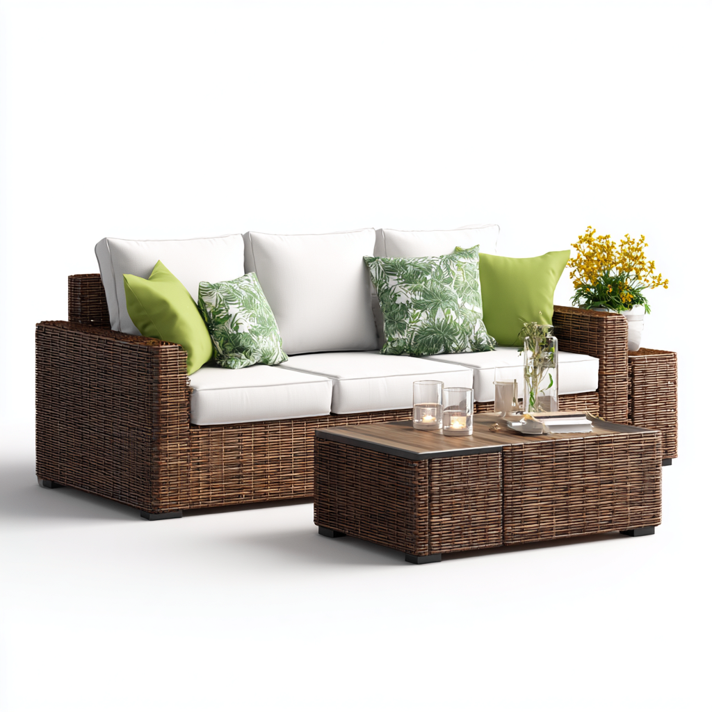 Canapé de jardin en résine tressée - 190x85x78 cm - brun - blanc - pour jardin - design moderne-Nestlevo