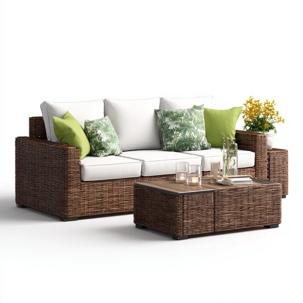 Canapé de jardin en résine tressée - 190x85x78 cm - brun - blanc - pour jardin - design moderne-Nestlevo