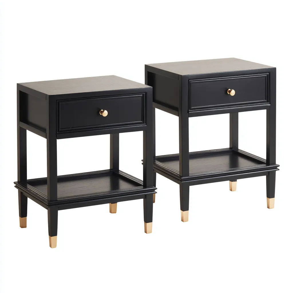 Table de chevet - bois MDF 45x38x63 cm - noir - pour chambre - design classique-Nestlevo