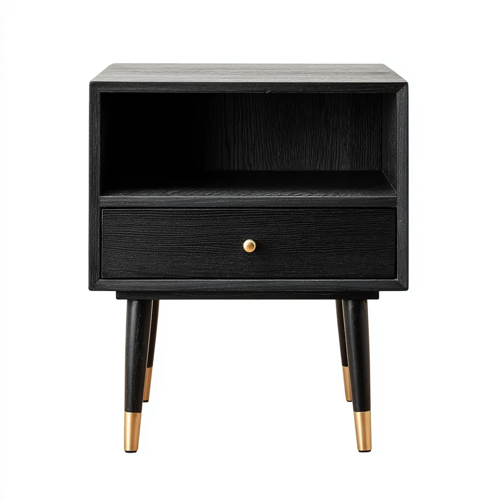 Table de chevet - bois - 50x40x60 cm - noir - design moderne - adapté à la chambre-Nestlevo