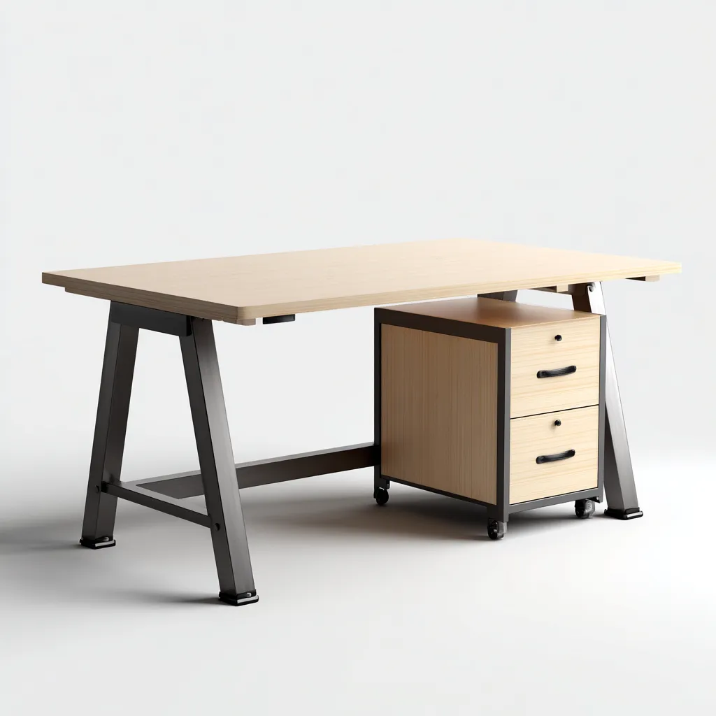 Bureau métal et bois 150x70x75 cm - chêne clair - adapté au bureau - design moderne-Nestlevo