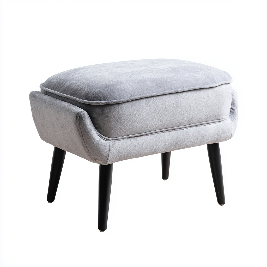 Pouf en velours gris avec pieds en bois noir 50x38x45 cm - gris - noir - pour salon - design moderne-Nestlevo