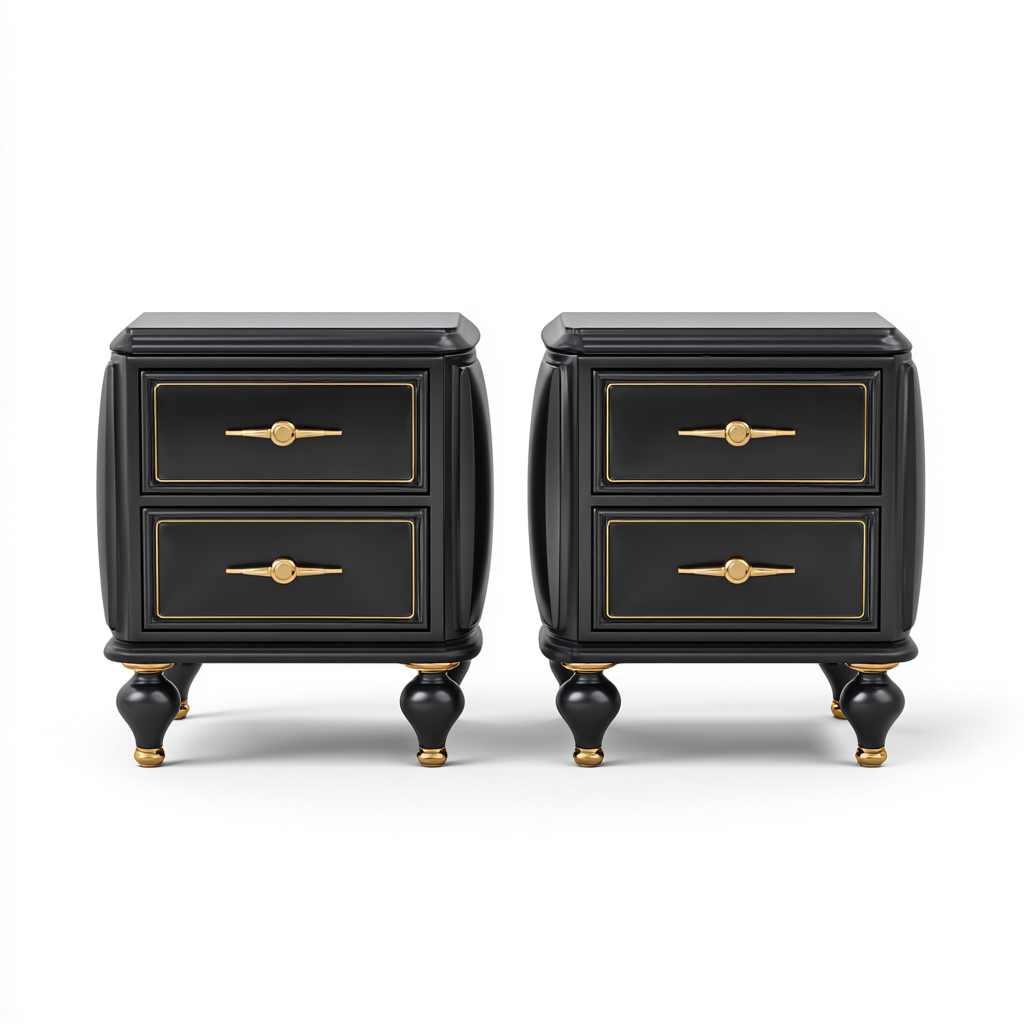 Table de chevet - MDF 55x40x60 cm - noir - or - pour chambre - style classique-Nestlevo