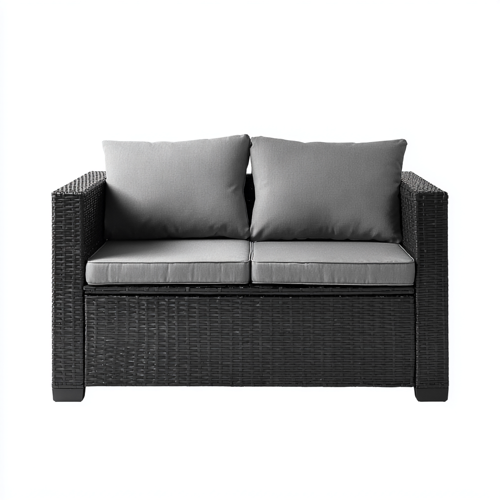 Canapé de jardin rotin 130x75x75 cm - gris - noir - usage extérieur - design moderne-Nestlevo