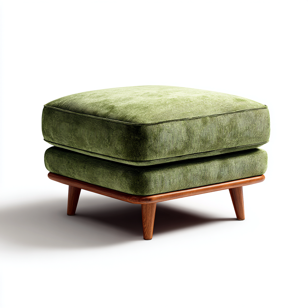 Pouf carré en tissu vert avec base en bois et pieds en bois 70x70x42 cm - vert - bois naturel - pour salon - style scandinave-Nestlevo