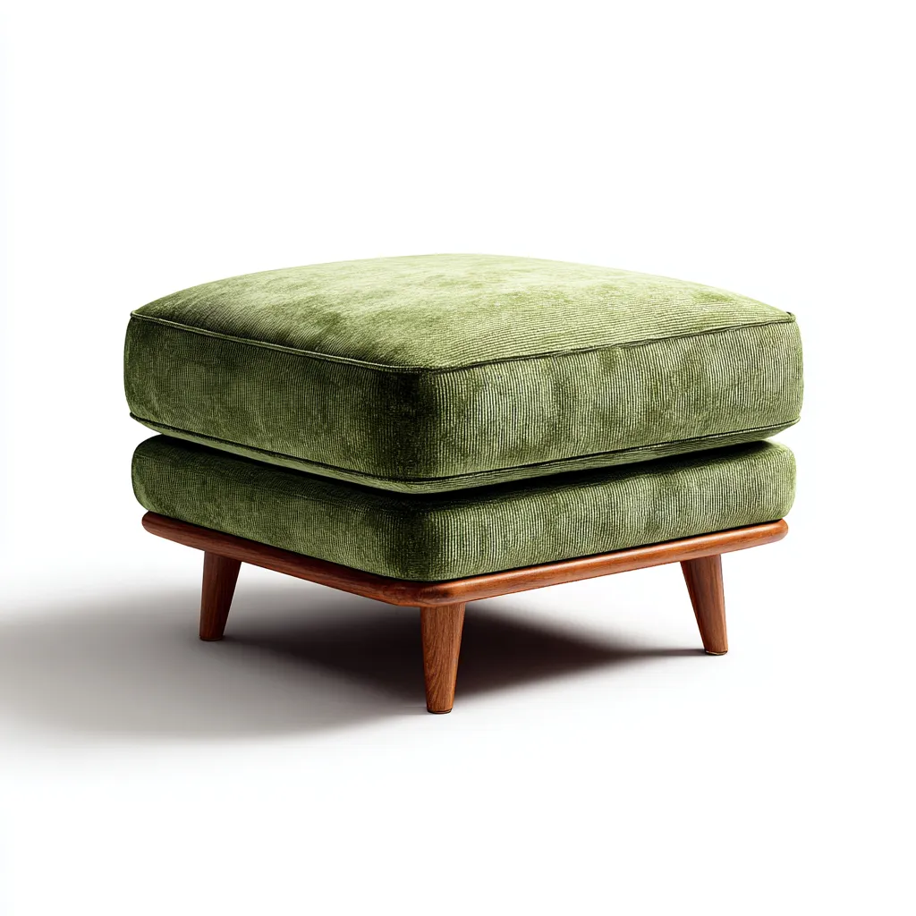 Pouf carré en tissu vert avec base en bois et pieds en bois 70x70x42 cm - vert - bois naturel - pour salon - style scandinave-Nestlevo